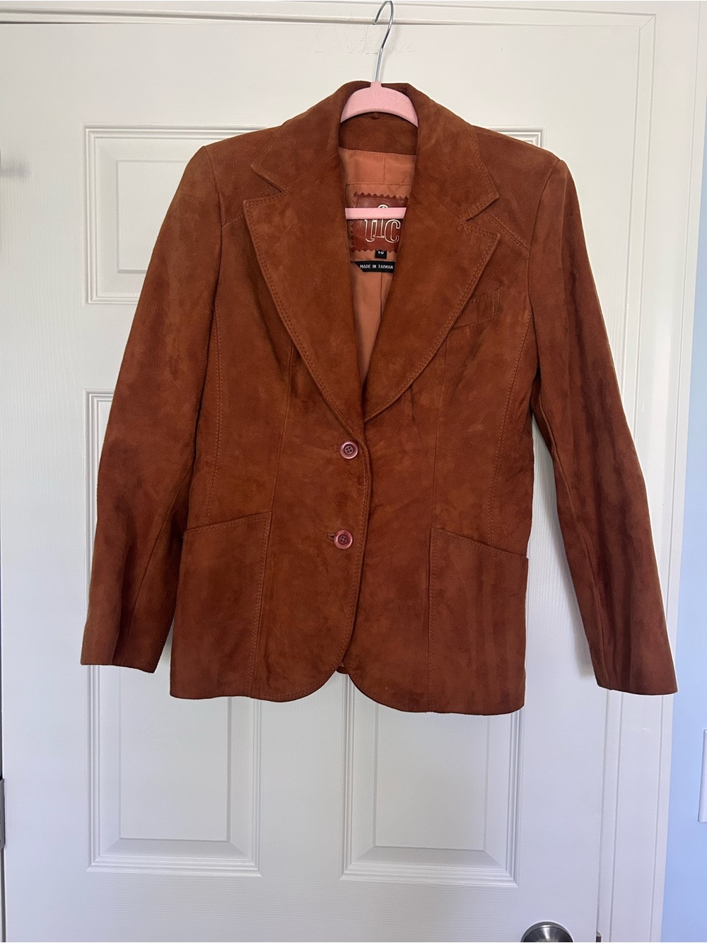 TFC Leather Suede Button-Front Blazer Jacket in Rust